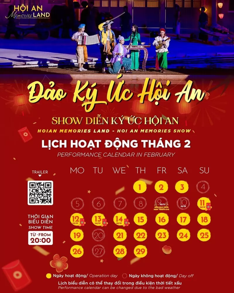 Lịch biểu diễn chi tiết của show K&yacute; Ức Hội An trong th&aacute;ng 2 dương lịch&nbsp;