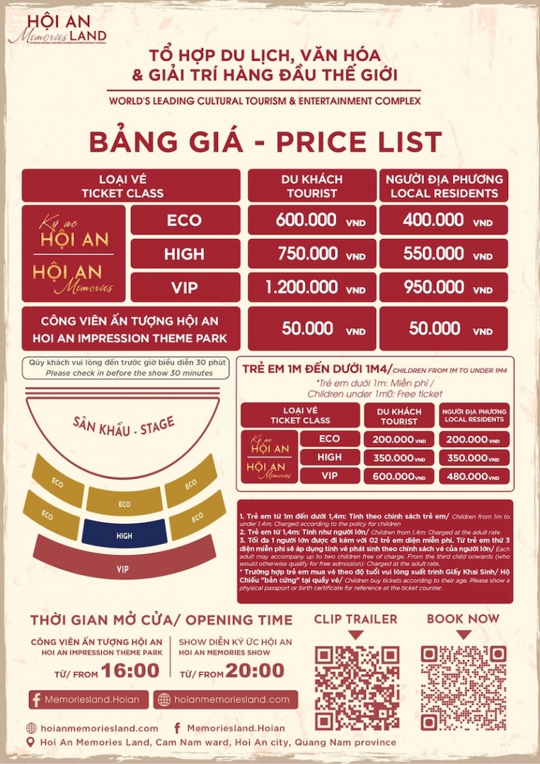 Bảng giá vé Ký ức Hội An - Show diễn đẹp nhất thế giới
