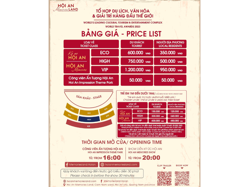 Giá vé và sơ đồ chỗ ngồi của chương trình Ký Ức Hội An
