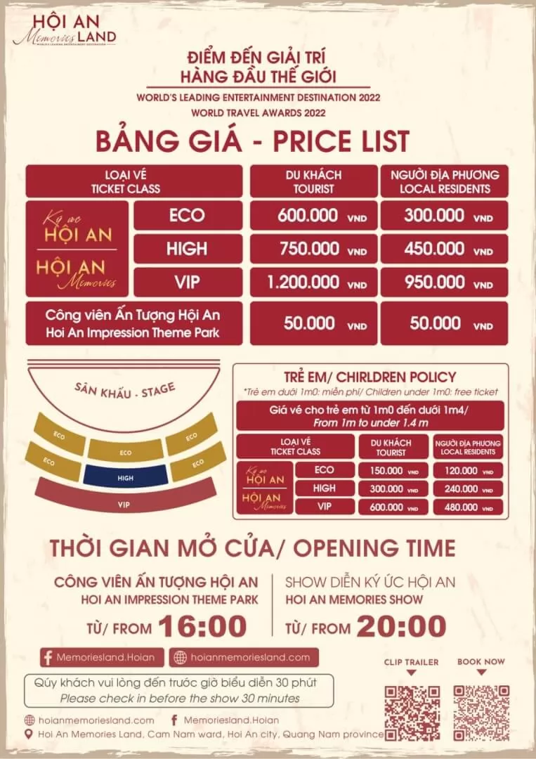 Bảng gi&aacute; v&eacute; tham khảo show biểu diễn văn h&oacute;a nghệ thuật Việt Nam K&yacute; Ức Hội An 