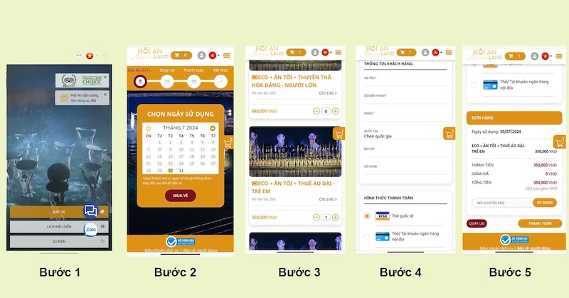 Các bước đặt vé Ký Ức Hội An trên Website Hội An Memories Land