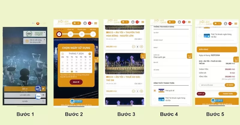 C&aacute;c bước đặt v&eacute; K&yacute; Ức Hội An tr&ecirc;n Website Hội An Memories Land