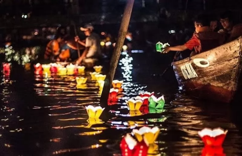 The shimmering lanterns carry wishes for a bright future