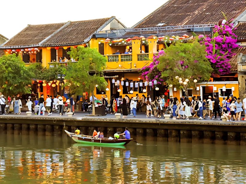 Giàn hoa giấy nở rộ bên bờ sông Hoài – nét thơ mộng không thể bỏ qua khi đến Hội An