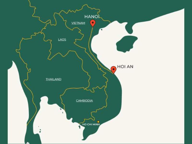 Khoảng cách từ Hà Nội đến Hội An khoảng 800 km, với nhiều lựa chọn phương tiện di chuyển