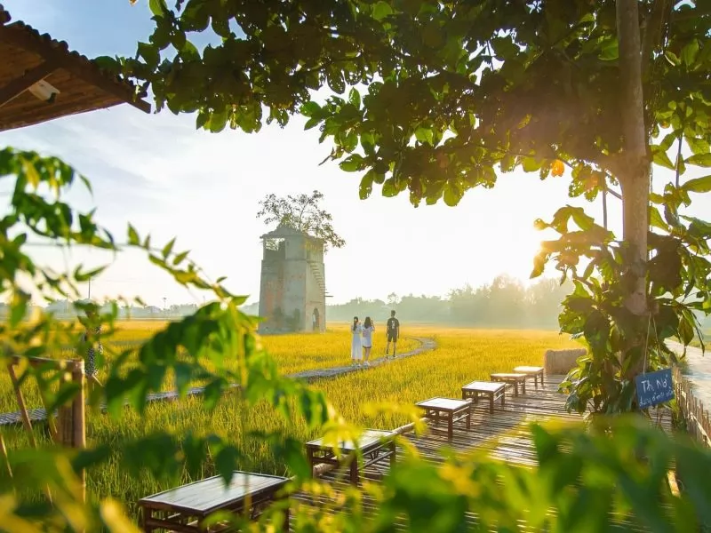 Lựa chọn trang phục đẹp để chụp ảnh v&agrave; thoải m&aacute;i để di chuyển v&agrave;o c&aacute;c lối nhỏ dẫn ra c&aacute;nh đồng ở c&aacute;c qu&aacute;n c&agrave; ph&ecirc; Hội An