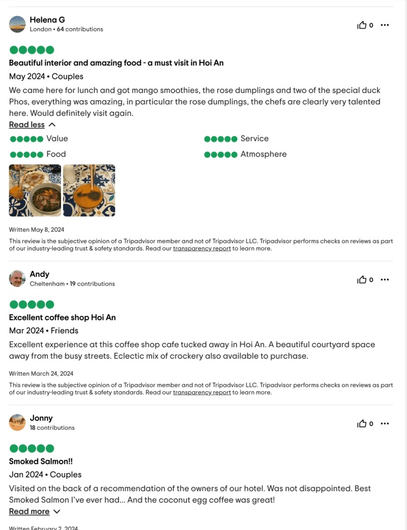 Những đánh giá của du khách về Phin Coffee Restaurant từ Tripadvisor