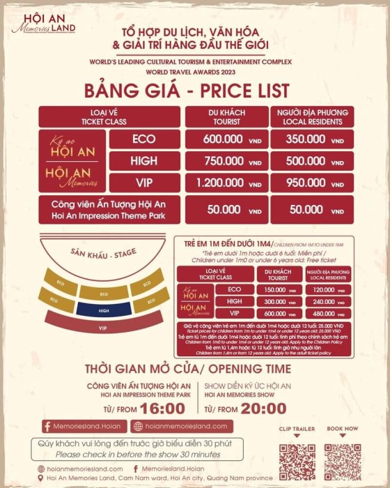 Official ticket prices and seating chart for the Hoi An Memories Show 