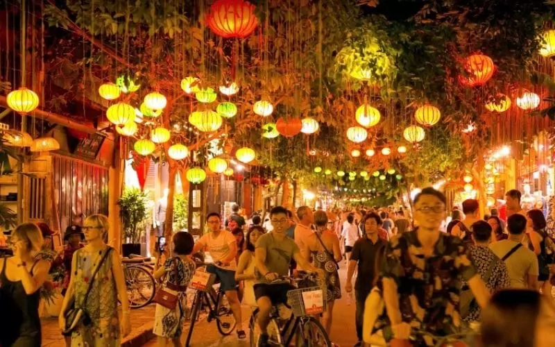 The shimmering lanterns filled with vibrant colors