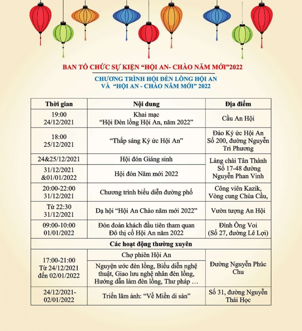 Lịch trình sự kiện